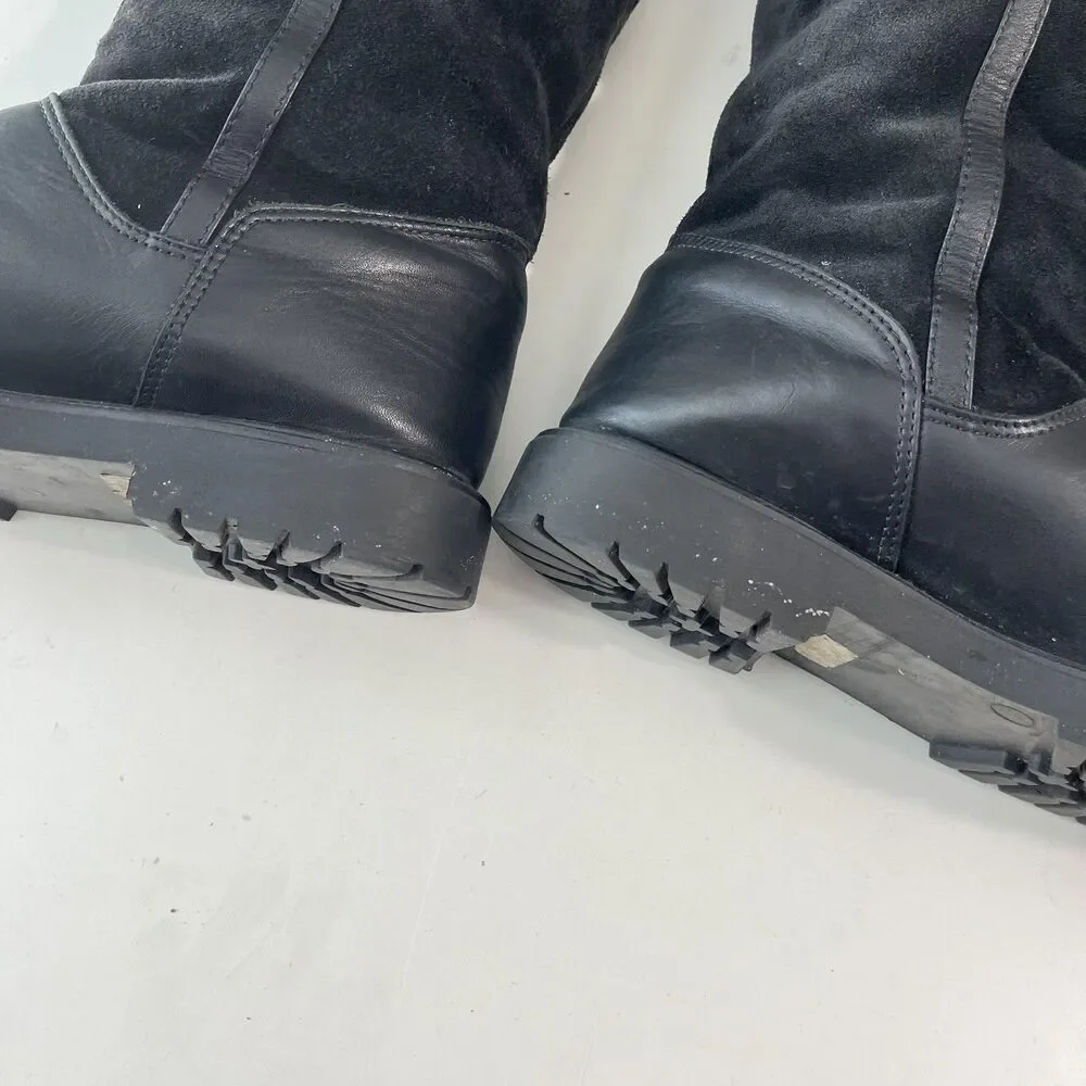 La Canadienne Boots Womens Size 8.5 Black Leather Shearling Lined Pull On Winter